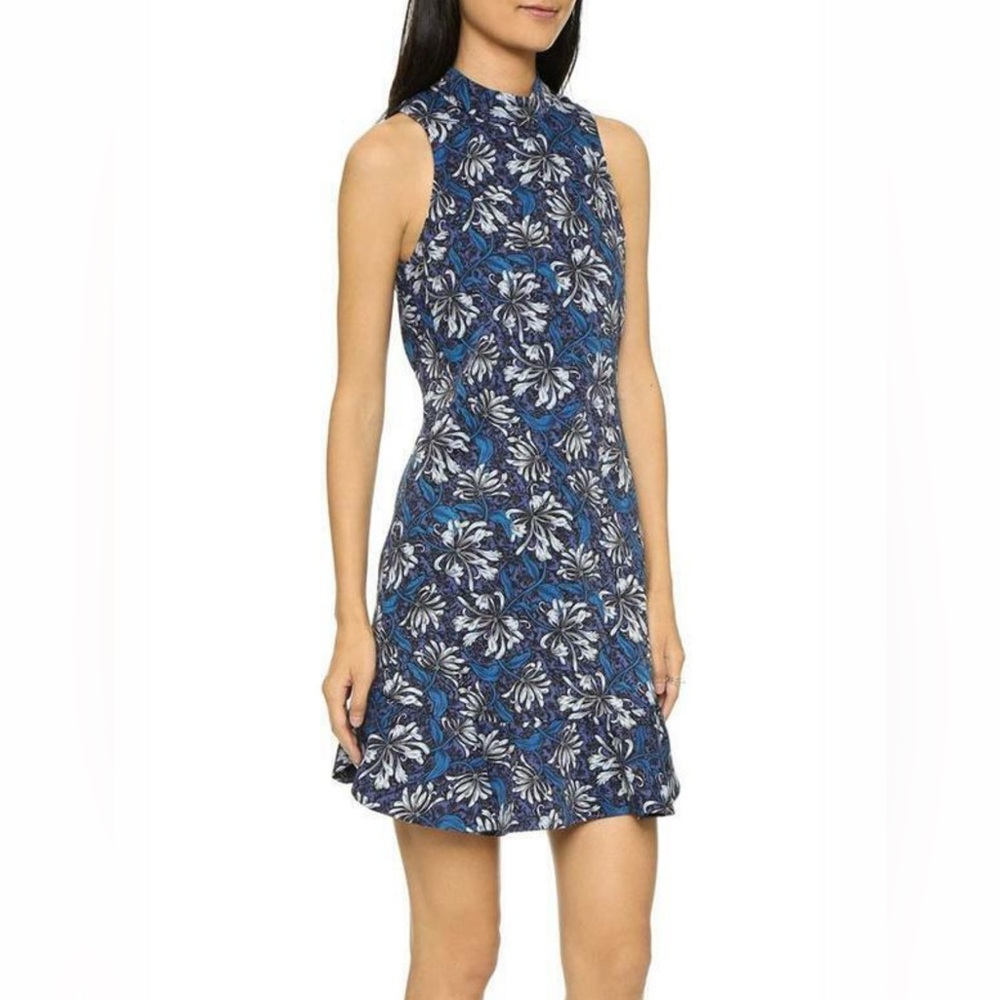 Rebecca Taylor Mock Neck Blue Floral Dress Sz 4